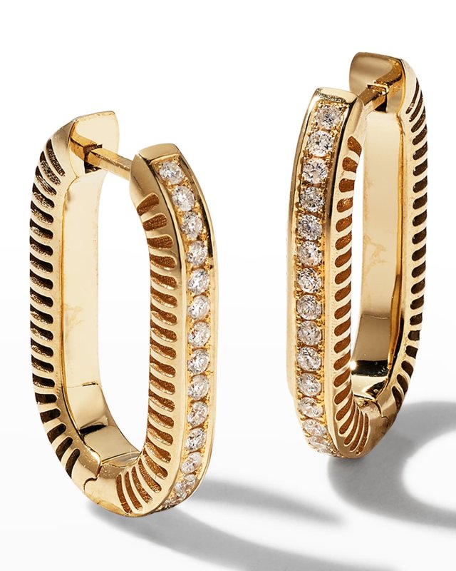 Yellow Gold Double-Sided Chunky Earrings with Diamonds