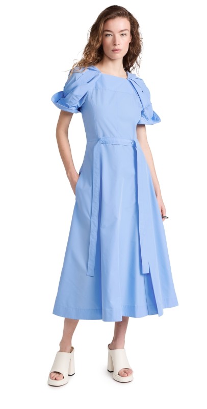 3.1 Phillip Lim Collapsed Bloom Sleeve Belted Dress Oxford Blue