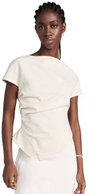 Róhe Draped Wool Lapel Top Ivory