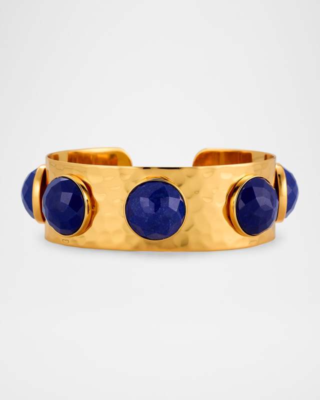 Lapis Hammered Gold Cuff