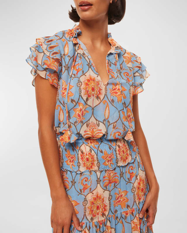 Maria Floral Short-Sleeve Ruffled Top