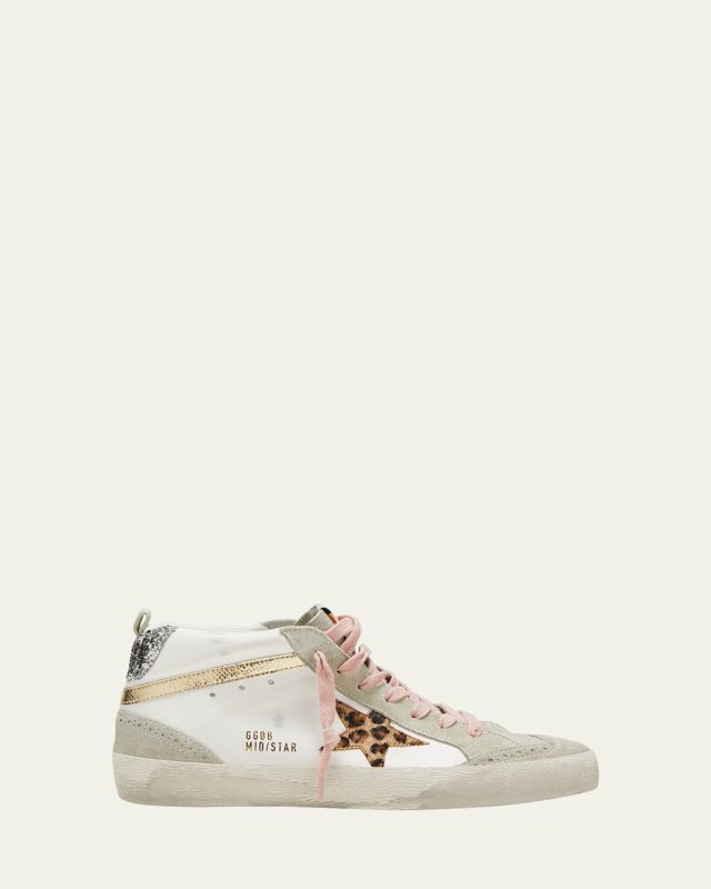 Mid Star Mixed Leather Glitter Sneakers