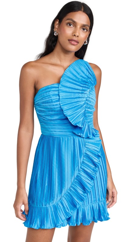 AMUR Kelce Fitted Flounce Mini Dress French Cobalt