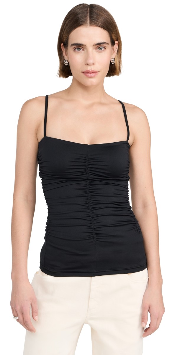 Tibi Stretch Lightweight Tech Knit Shirred Cami Black