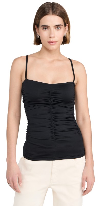Tibi Stretch Lightweight Tech Knit Shirred Cami Black