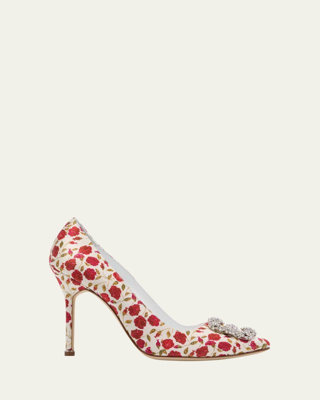 Hangisi Floral Silk Buckle Pumps