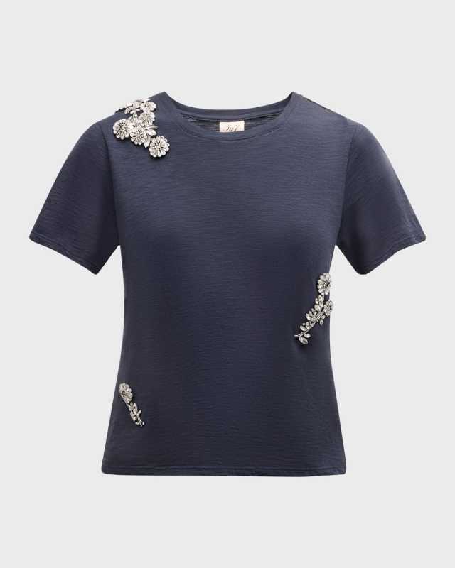 Crystal Chrysanthemum Short-Sleeve Cotton Tee