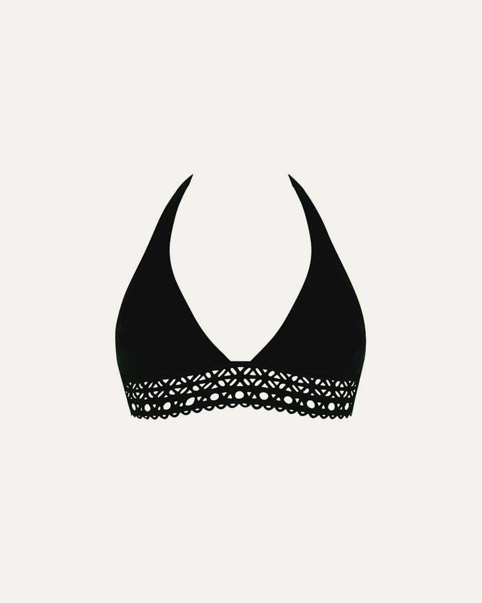 Ajourage Couture Laser- Cut Triangle Solid Swim Top