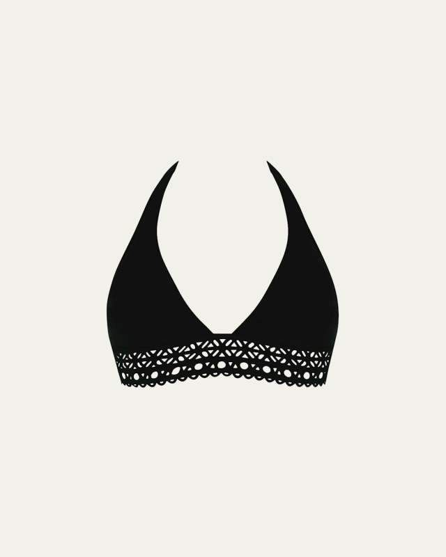 Ajourage Couture Laser- Cut Triangle Solid Swim Top