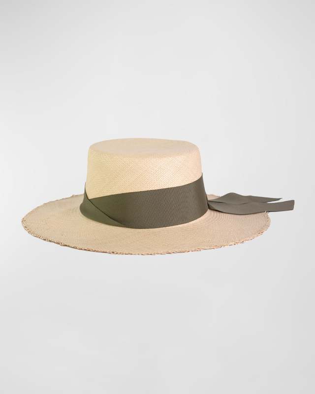 Frayed Cordovan Straw Large Brim Hat