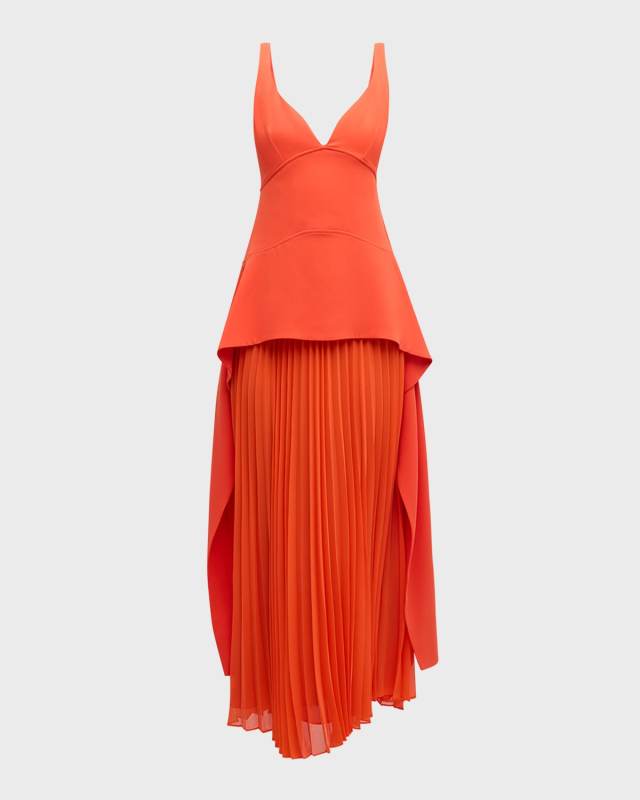 Sequoia Pleated Combo Sleeveless V-Neck Midi Dress