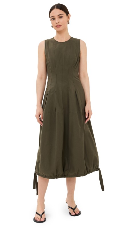 Proenza Schouler White Label Marley Dress in Tech Cotton Dark Fern