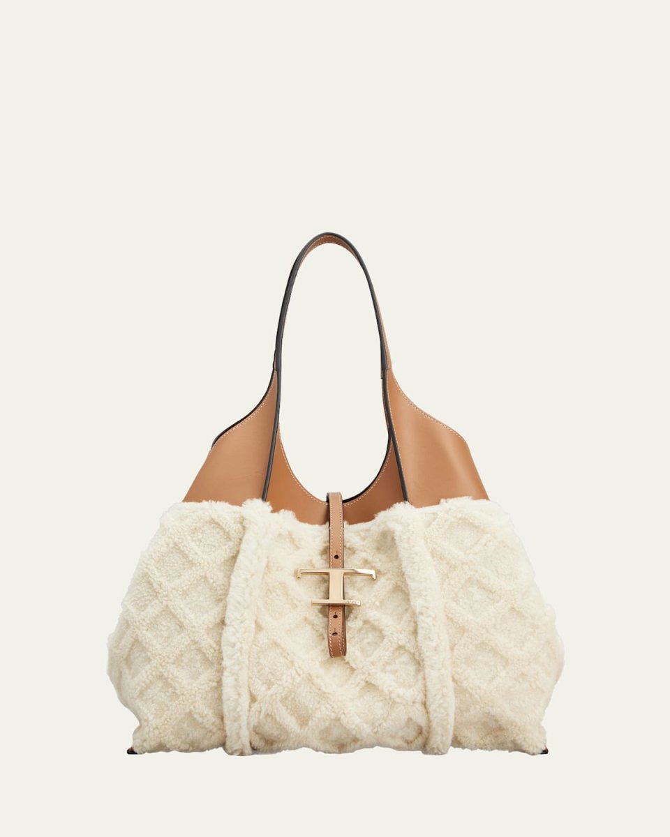 Leather & Faux Fur Shopping Tote Bag