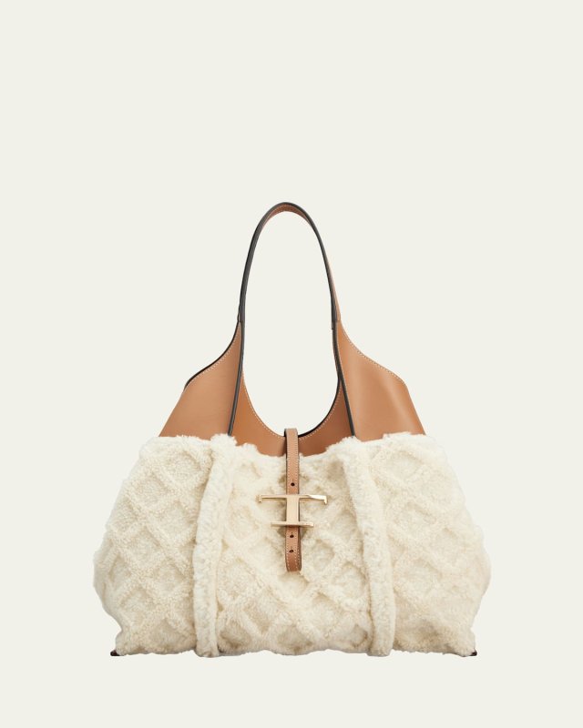 Leather & Faux Fur Shopping Tote Bag