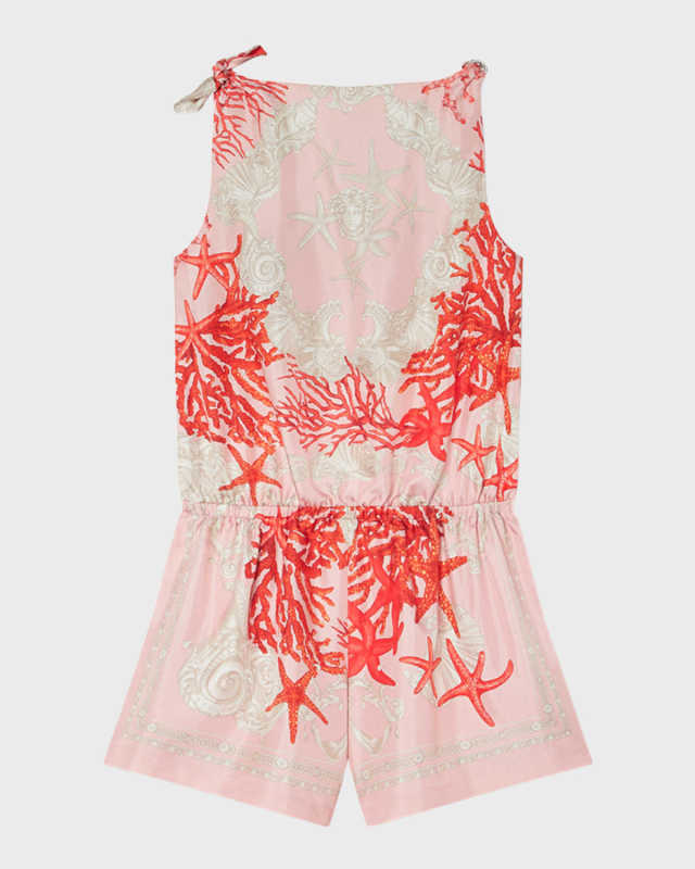 Girl's Barocco-Trim Silk Romper, Size 8-14