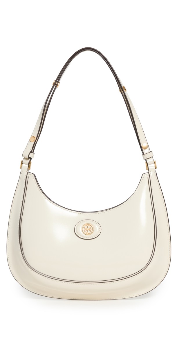 Tory Burch Robinson Spazzolato Convertible Crescent Bag Shea Butter