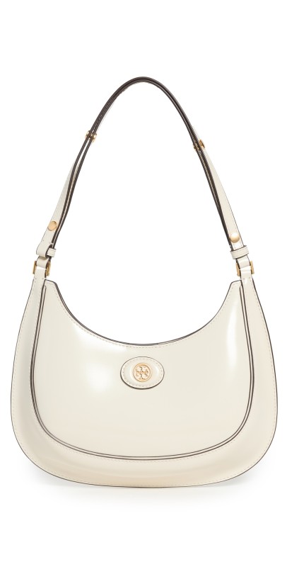 Tory Burch Robinson Spazzolato Convertible Crescent Bag Shea Butter