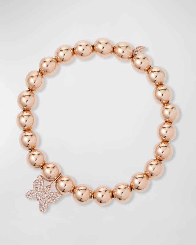 14k Rose Gold Diamond Butterfly Bead Bracelet