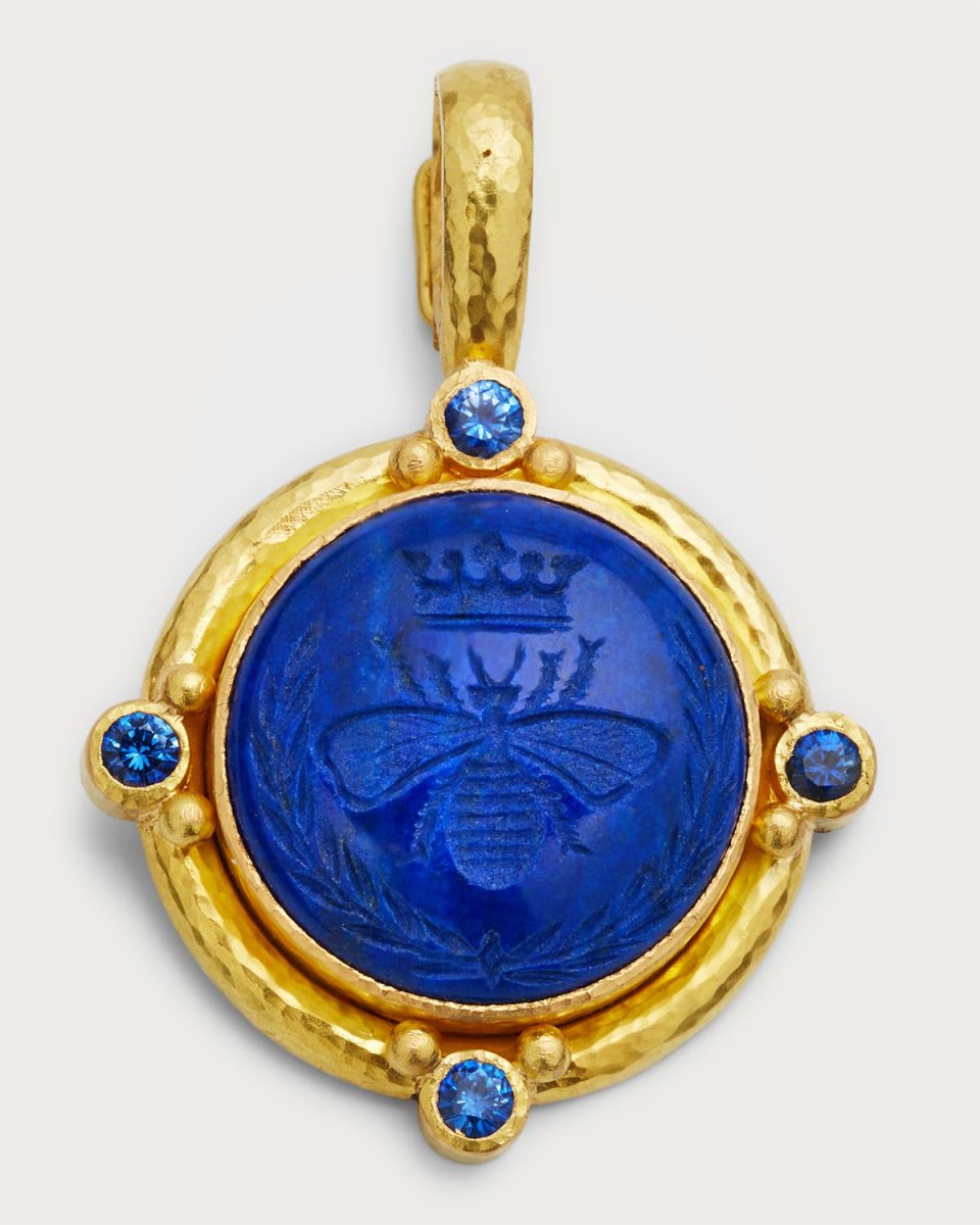 19K Yellow Gold Lapis "Queen Bee" Pendant with Sapphires