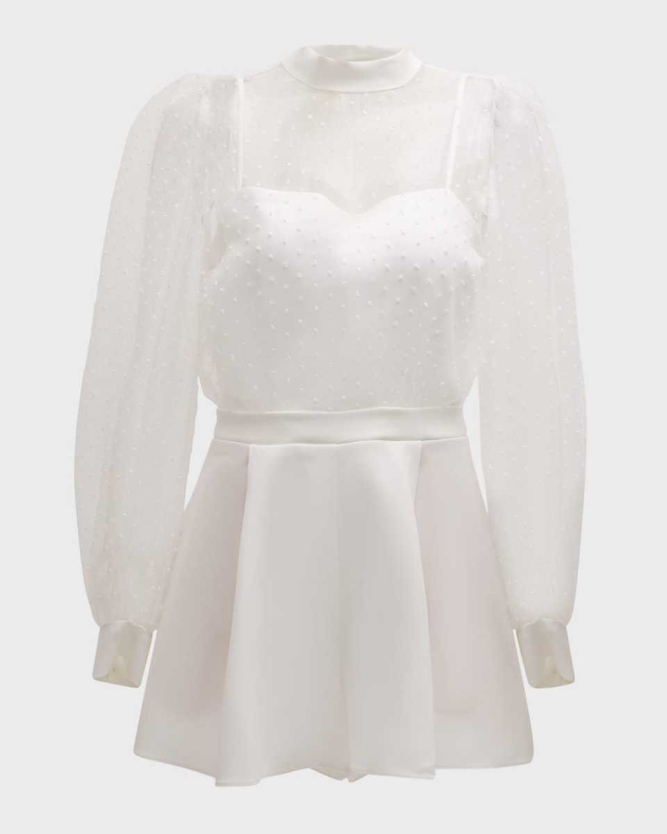 Rosalie Flocked Mock-Neck Illusion Romper
