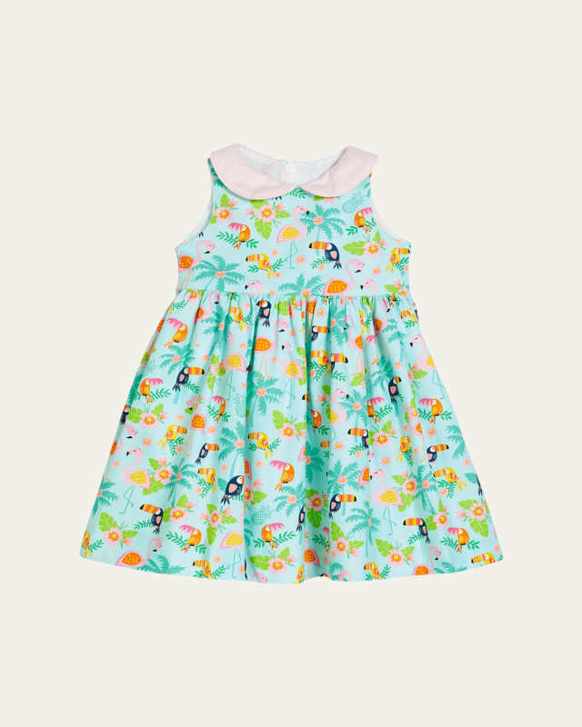 Girl's Flamingo Dress with Collar, Size 4-6X