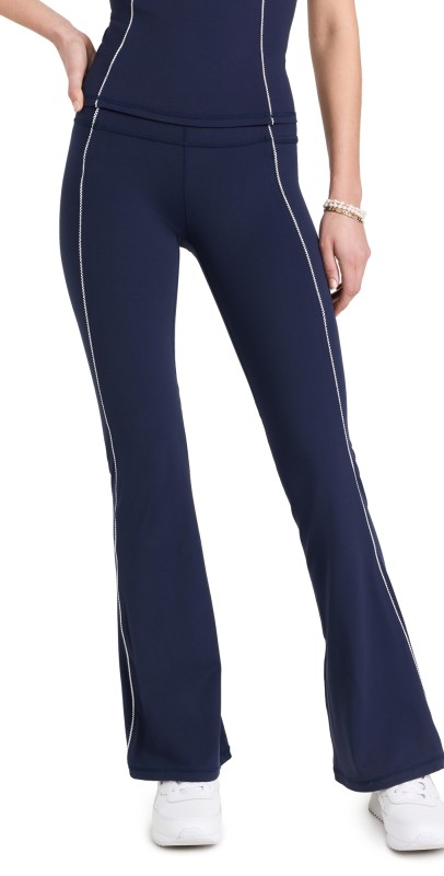 Sweaty Betty Soft Sculpt Picot Lace Flare Trousers Navy Blue