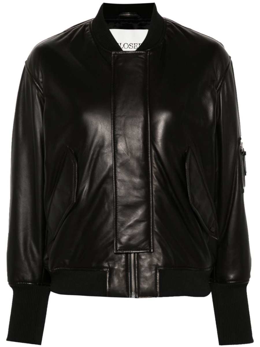 padded leather bomber jacket
