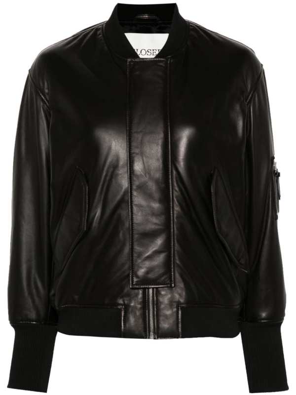 padded leather bomber jacket