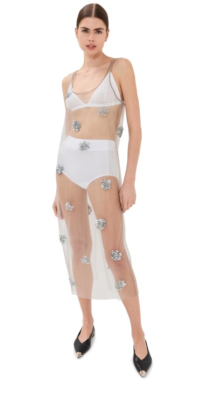 Tibi Artemis Beading Tank Dress Silver Multi
