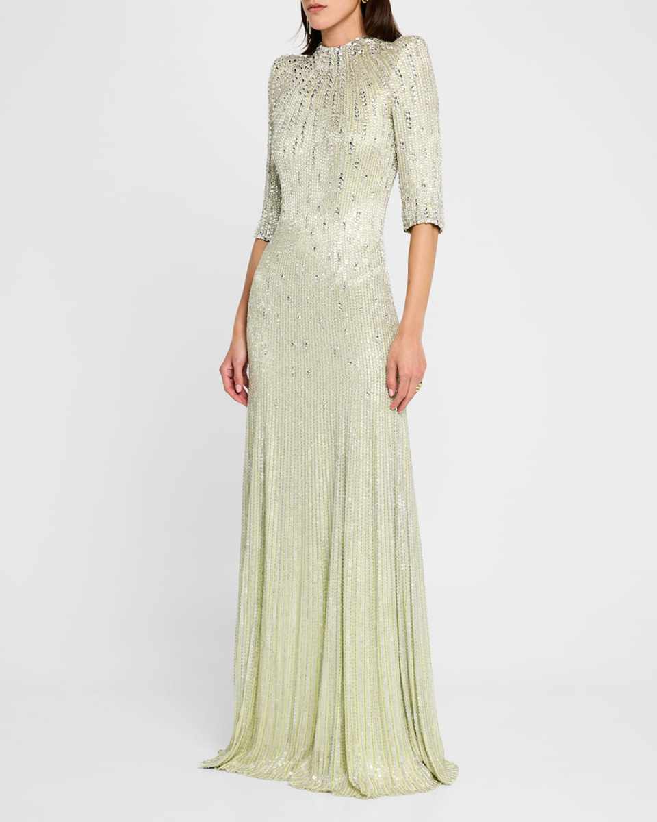 Aurora Crystal Embellished Strong-Shoulder Gown