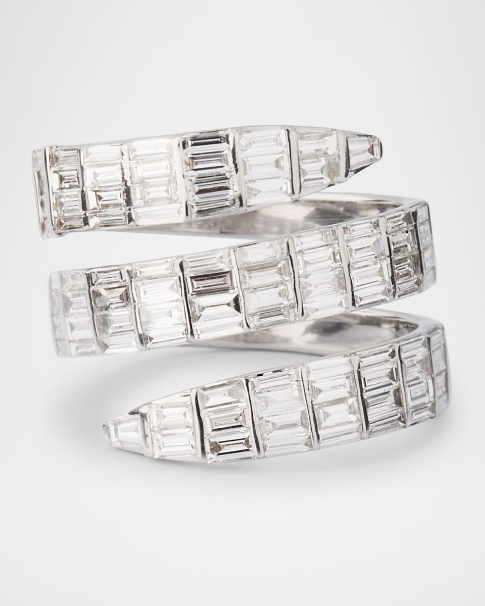 18K White Gold Baguette Diamond Snake Ring, Size