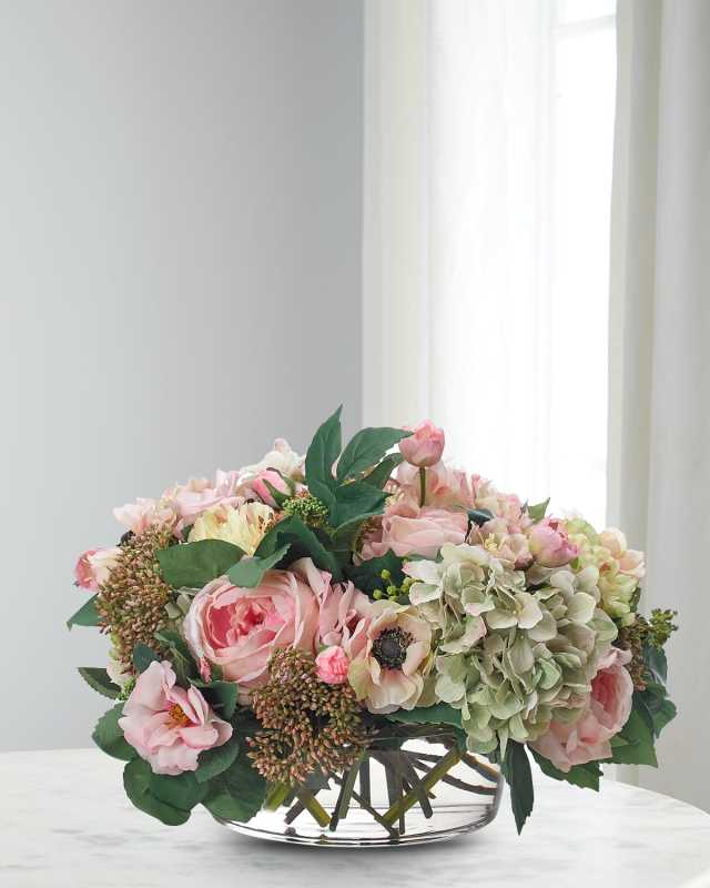 Peony & Anemone Arrangement in Glass Bowl
