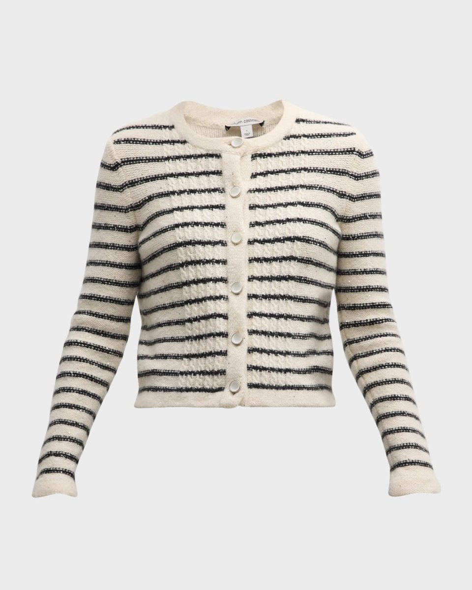 Striped Cable-Knit Sequined Cashmere Jacket