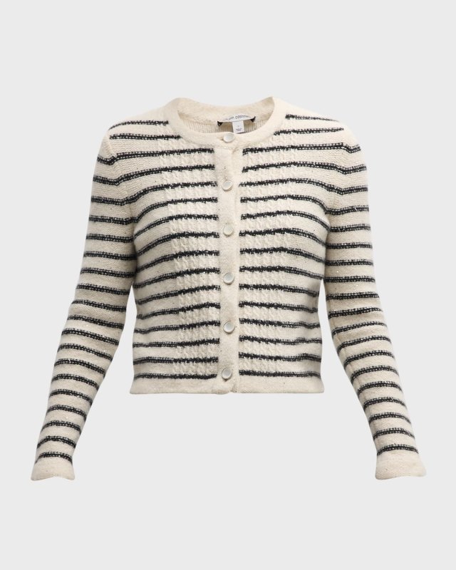 Striped Cable-Knit Sequined Cashmere Jacket