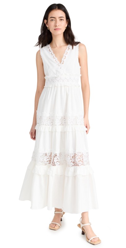 endless rose Sleeveless Lace Mixed Long Dress White