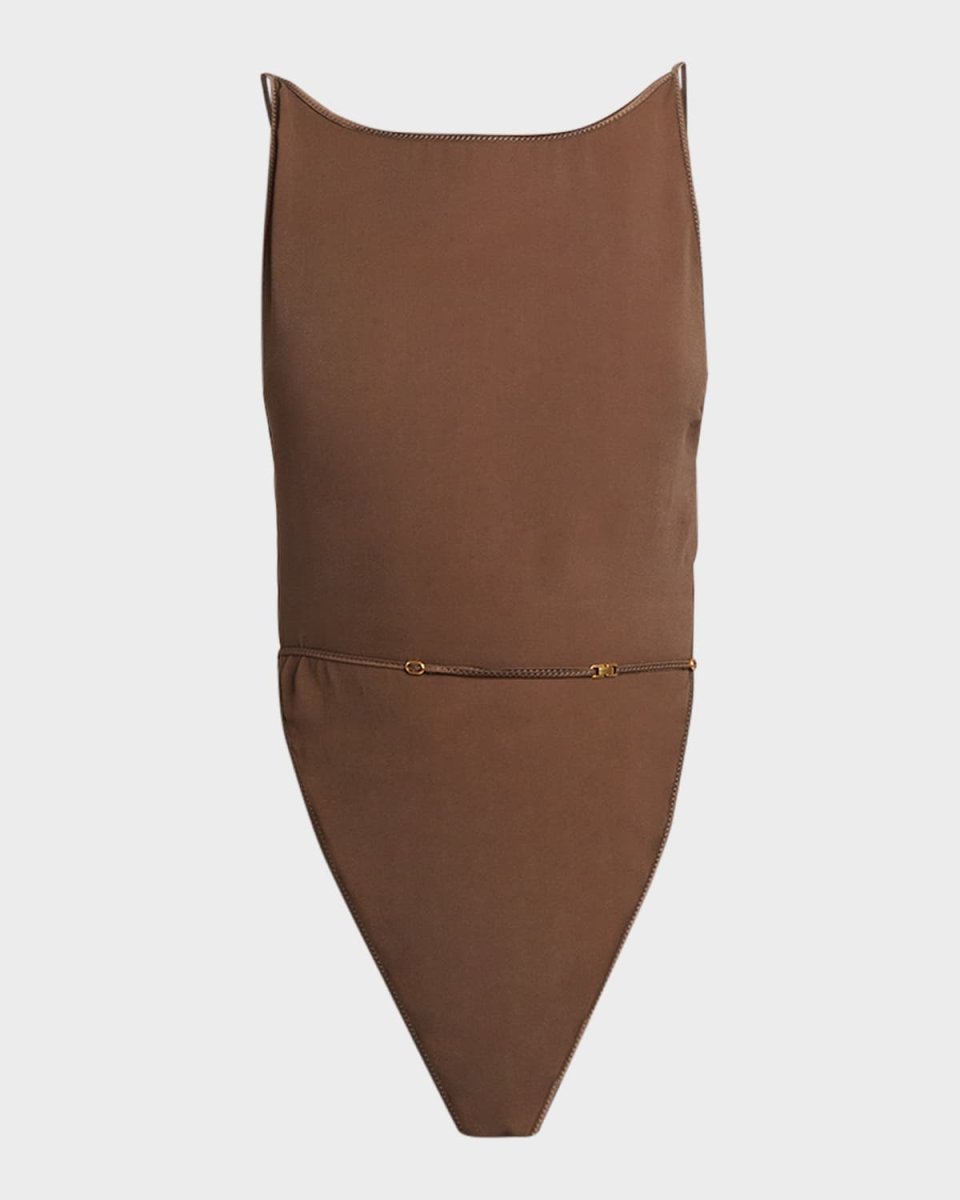 Echance High-Neck Silk Backless Bodysuit