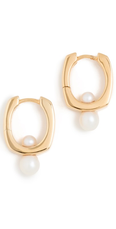 Missoma Button Pearl Square Small Hoop Earrings Gold