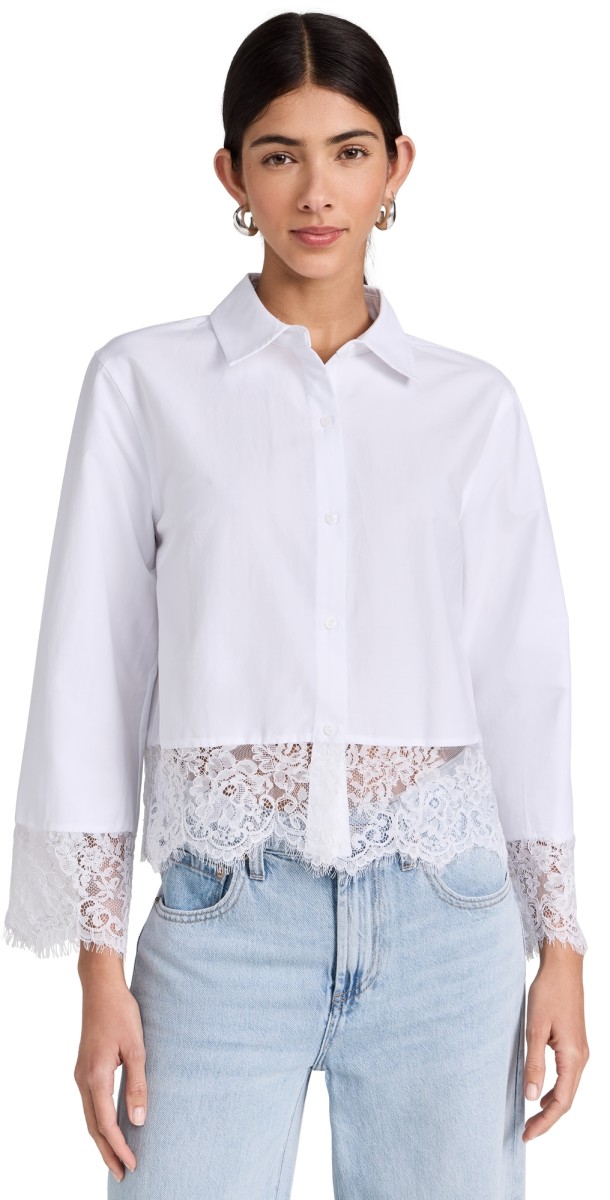 L'AGENCE Levo Lace Trim Cropped Shirt White
