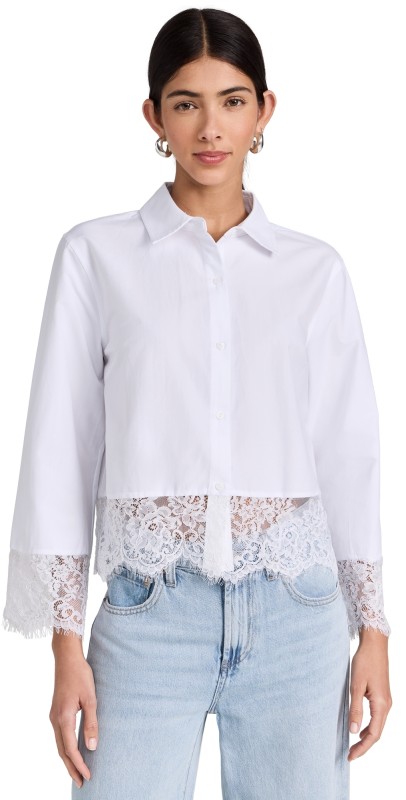 L'AGENCE Levo Lace Trim Cropped Shirt White