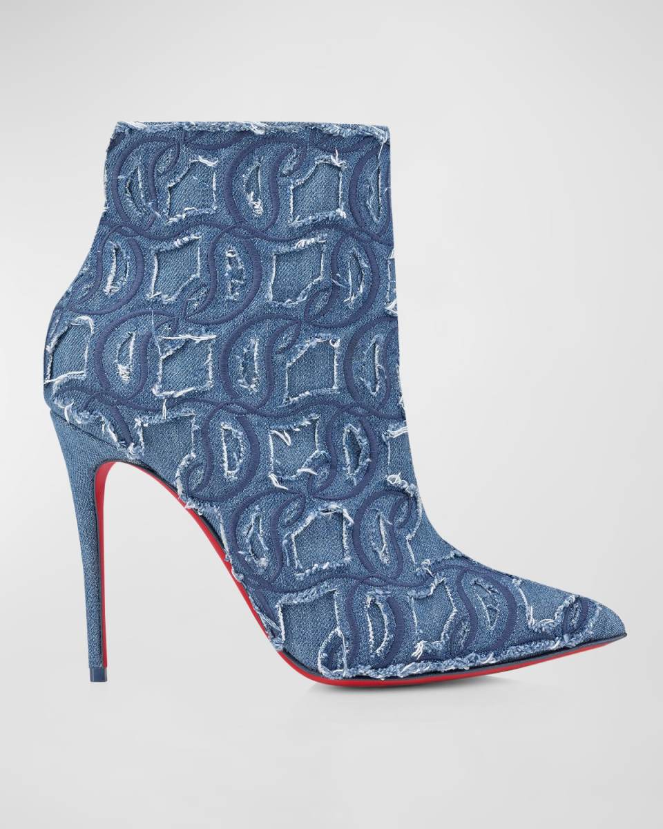 So Kate Embroidered Denim Red Sole Booties
