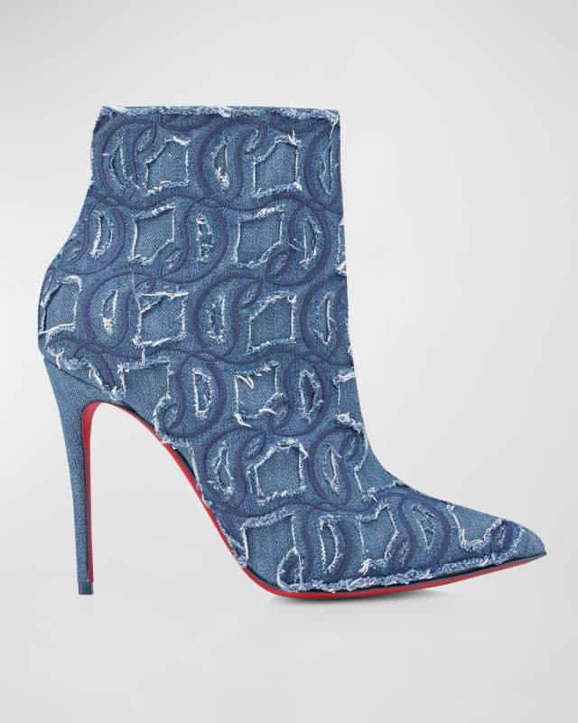 So Kate Embroidered Denim Red Sole Booties