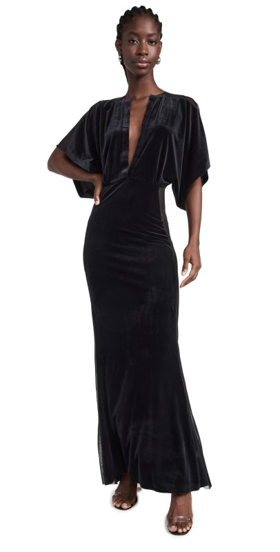 Norma Kamali Obie Gown W/ Mesh Sides Black/Black Mesh