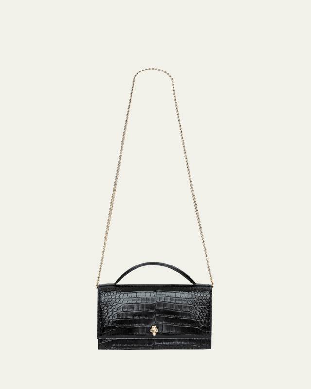 Medium Skull Croc-Embossed Top-Handle Bag