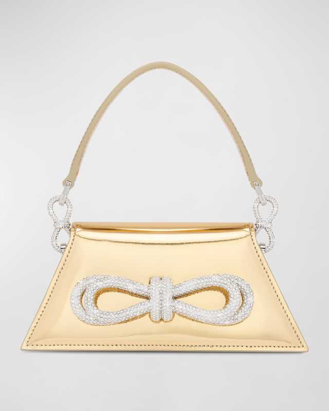 Samantha Bow Metallic Leather Top-Handle Bag