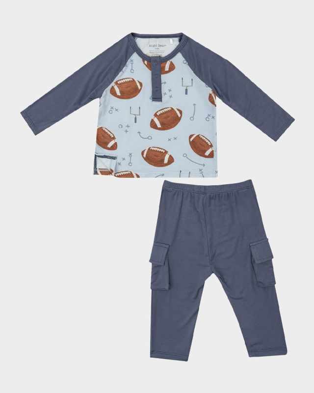Boy's Football-Print Raglan T-Shirt W/ Cargo Pants, Size 6M-3