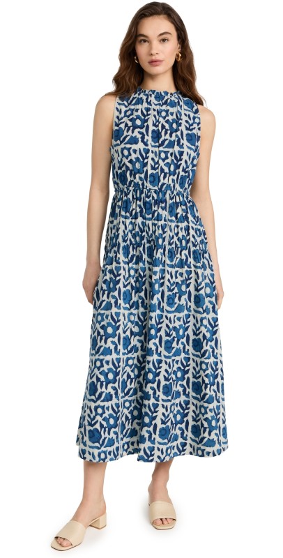 Apiece Apart Arte Tank Dress Batik Floral Indigo