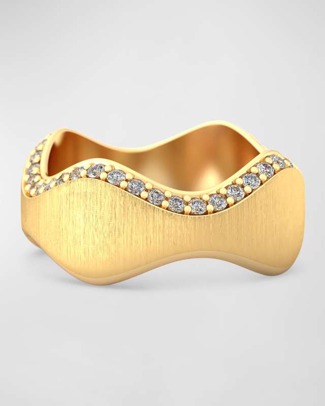 18K Yellow Gold Double Curve Ring with Diamonds