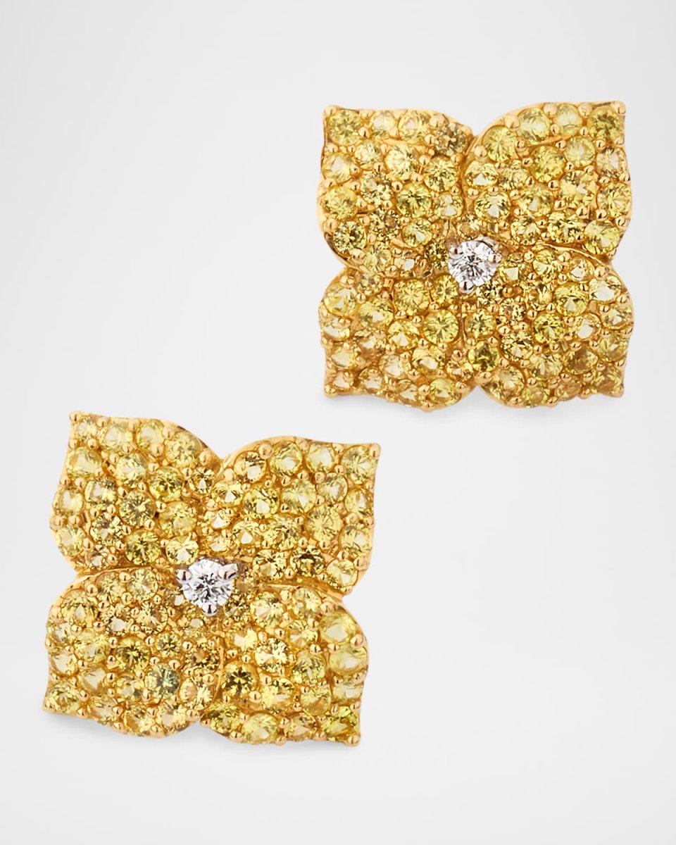 18K Yellow Gold Yellow Sapphire and Diamond Earrings