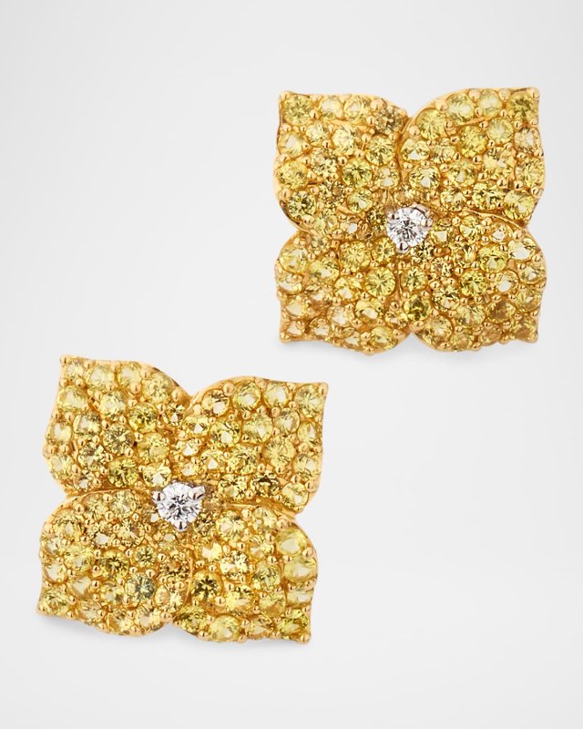 18K Yellow Gold Yellow Sapphire and Diamond Earrings