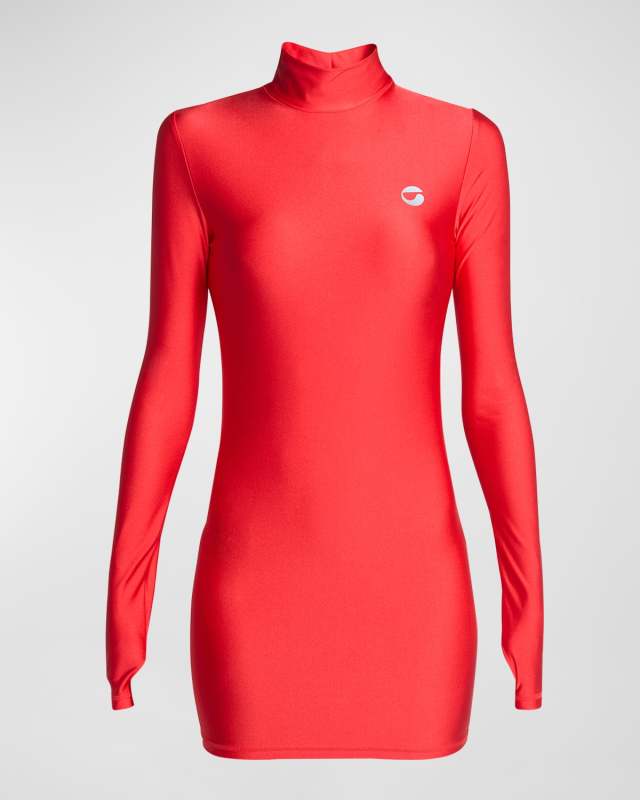 Mock-Neck Long-Sleeve Fitted Mini Dress